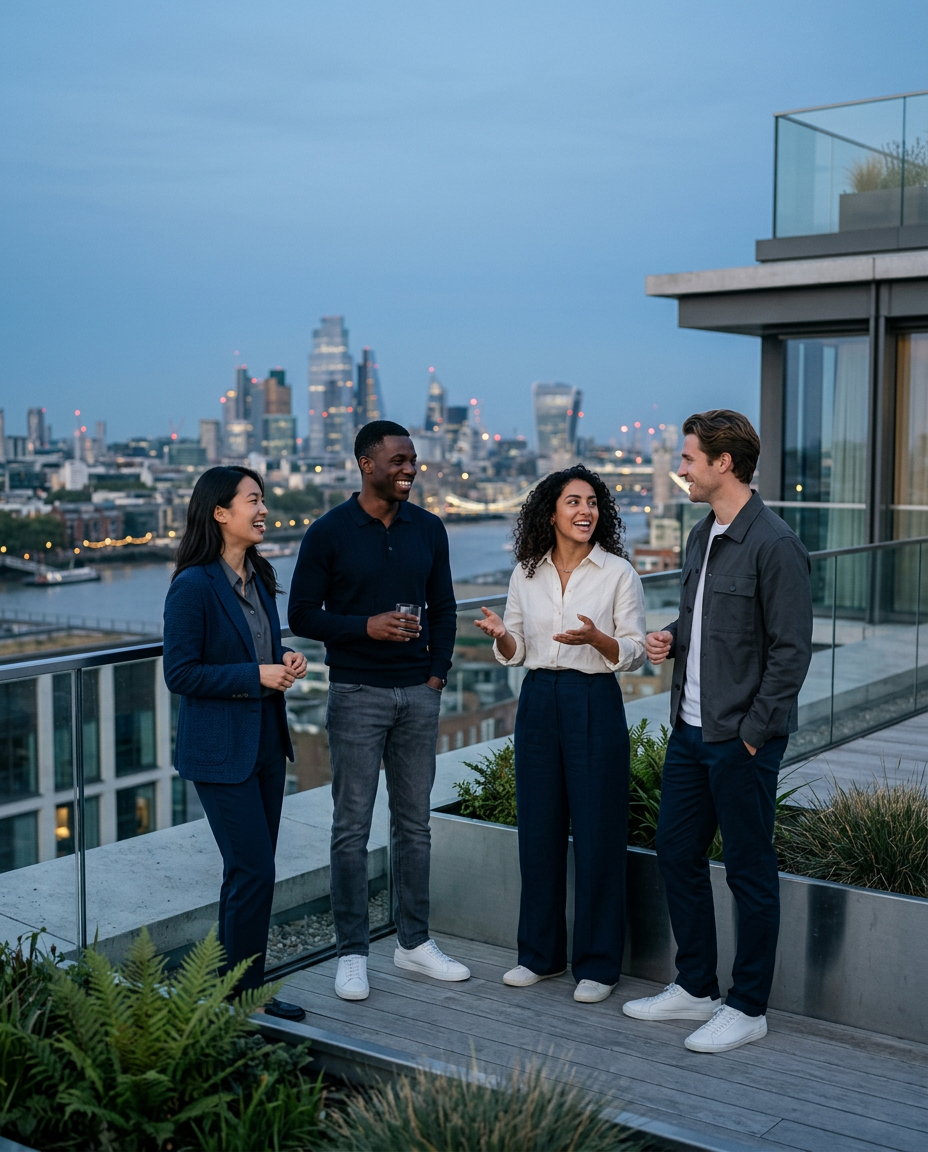 Group of friends gathered on a rooftop