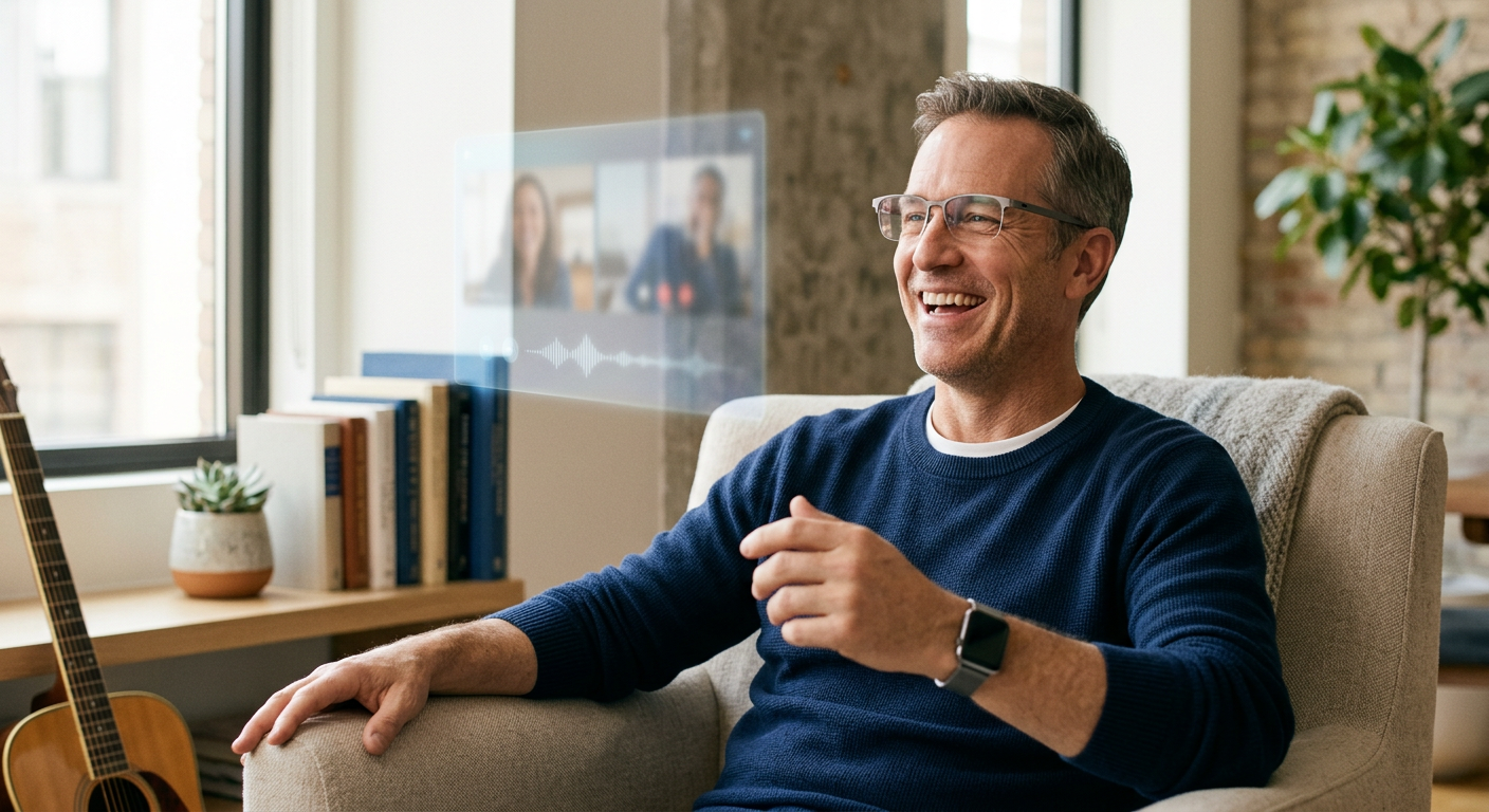 Man smiling during a video call